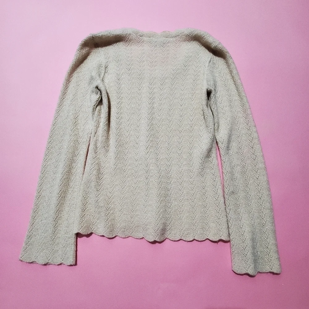 ✨️ Ann Taylor Cream Gold Sparkle Scallop Cashmere Sweater - Picture 3 of 3